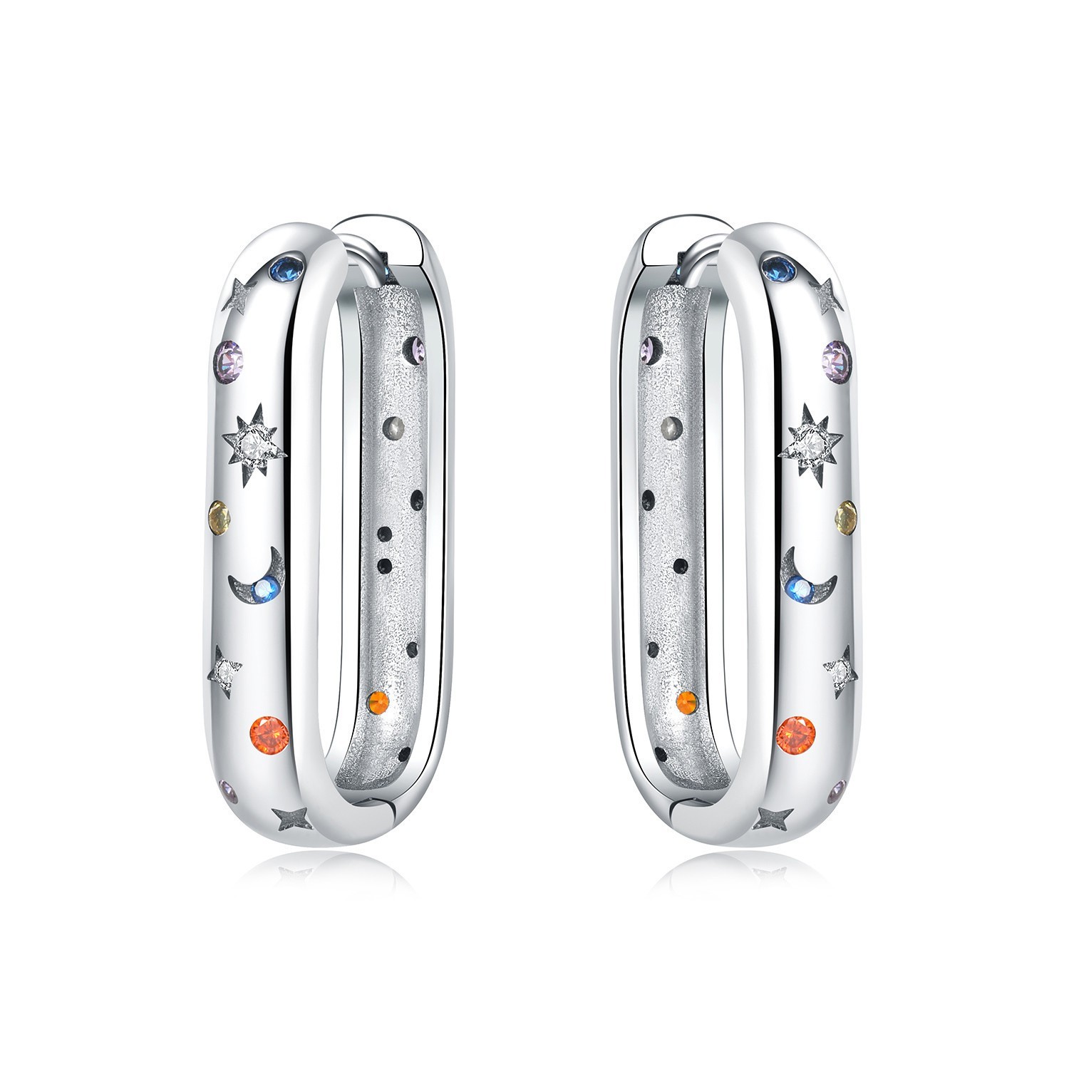 Earring Starry sky Multi colour zirconia Sterling Silver Rhodium plated