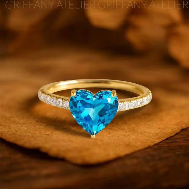 Lab Created Blue Topaz Ring, Base Metal: Brass Finish: Gold Plated, Gift