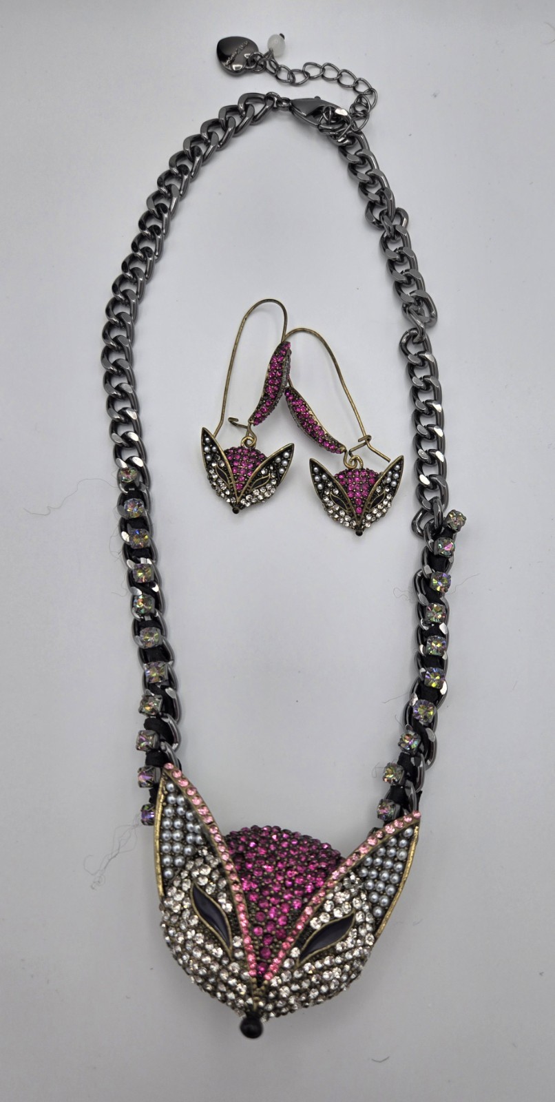 Betsy Johnson Fox Rhinestone Necklace & Earrings Petal To The Metal NWOT