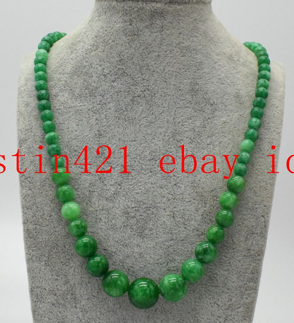 Pretty 6-14mm Natural Green Jadeite Jade Round Gemstone Necklace 18” AAA