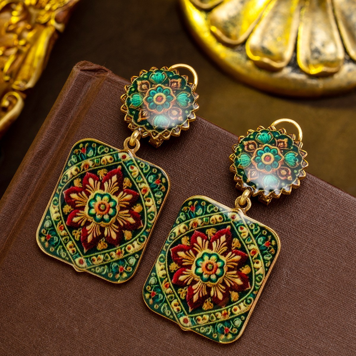 Vintage Chinese Embroidery Pattern Drop Earrings Palace Style