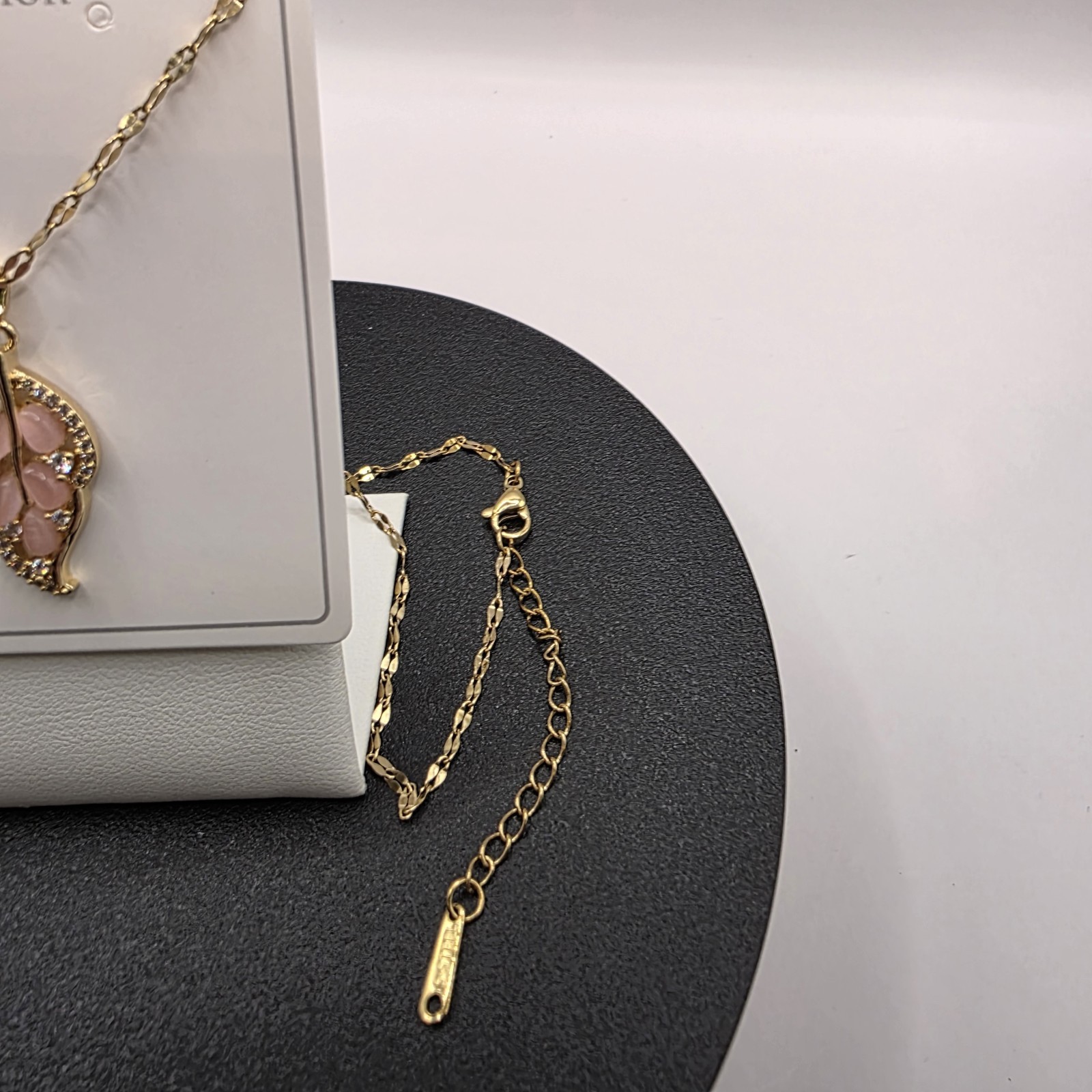 Stainless Steel Copper Plated 16″Necklace w/Cz leaf Design Pendant