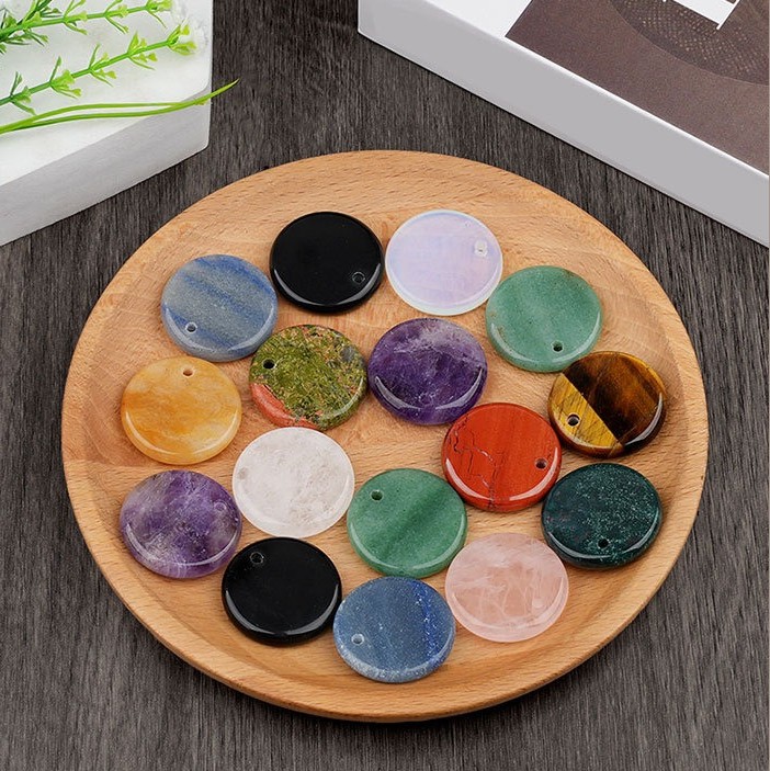10pcs Mixed Natural Stone 30mm Round Beads Pendants DIY Jewelry Making Healing
