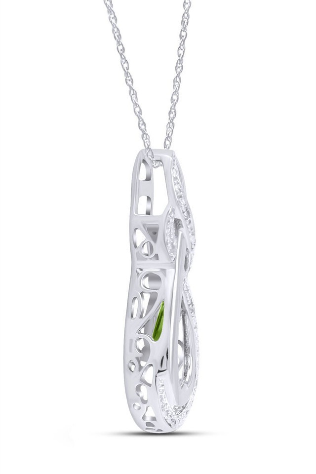 Teardrop Pendant Necklace Simulated Peridot & Natural Diamond Sterling Silver