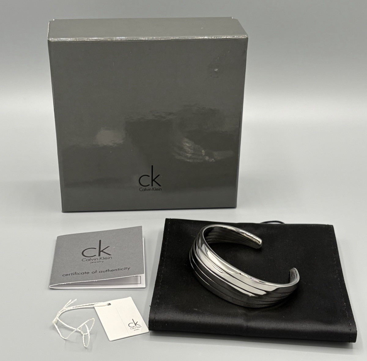 Calvin Klein Whisper Bangle Bracelet Stainless Steel Size M NWT Box Dustbag KJ76