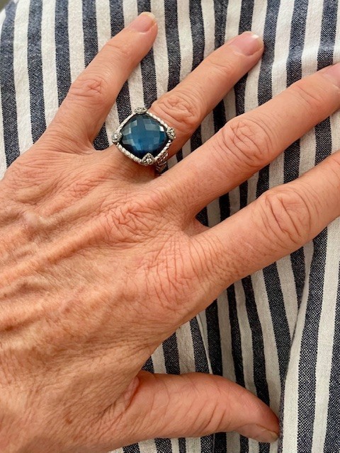 Judith Ripka .925 Sterling midnight sapphire blue cocktail ring