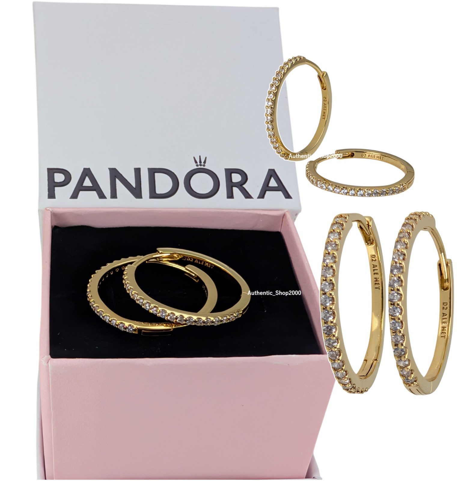 NEW 100% Authentic PANDORA 14K Gold Plate 22mm Sparkling Hoop Earrings 264652C01
