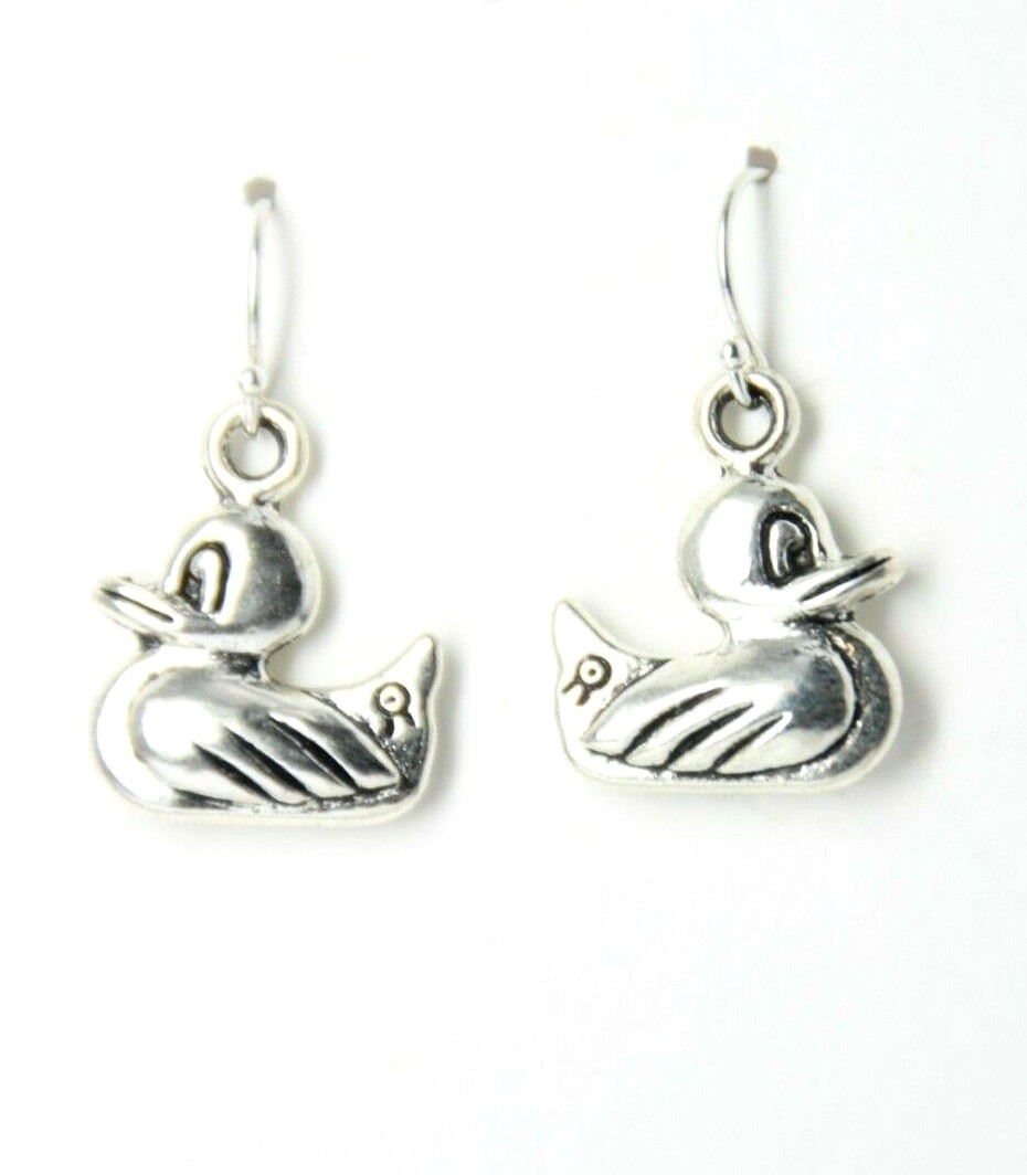 Rubber Ducky Charm Earrings Duck Animal 925 sterling silver Hook Charms Charm