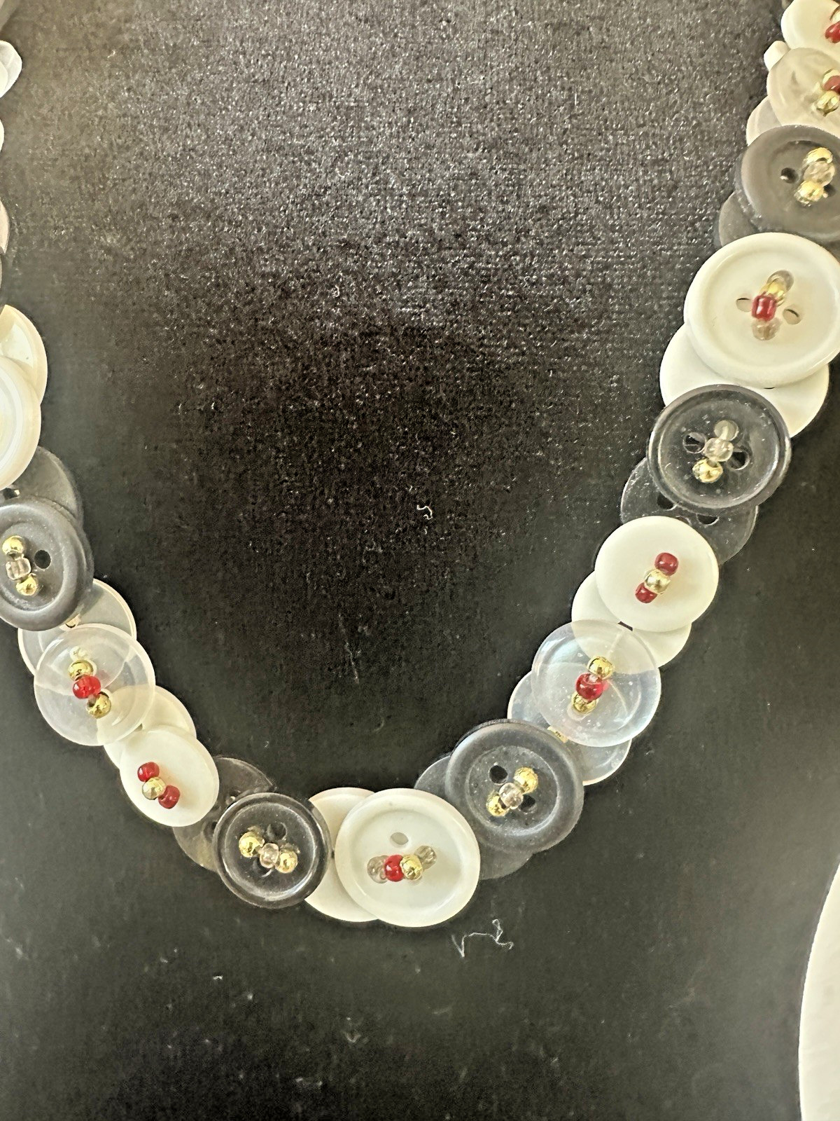 Whimsical Handmade Grey, White and Black Button Necklace
