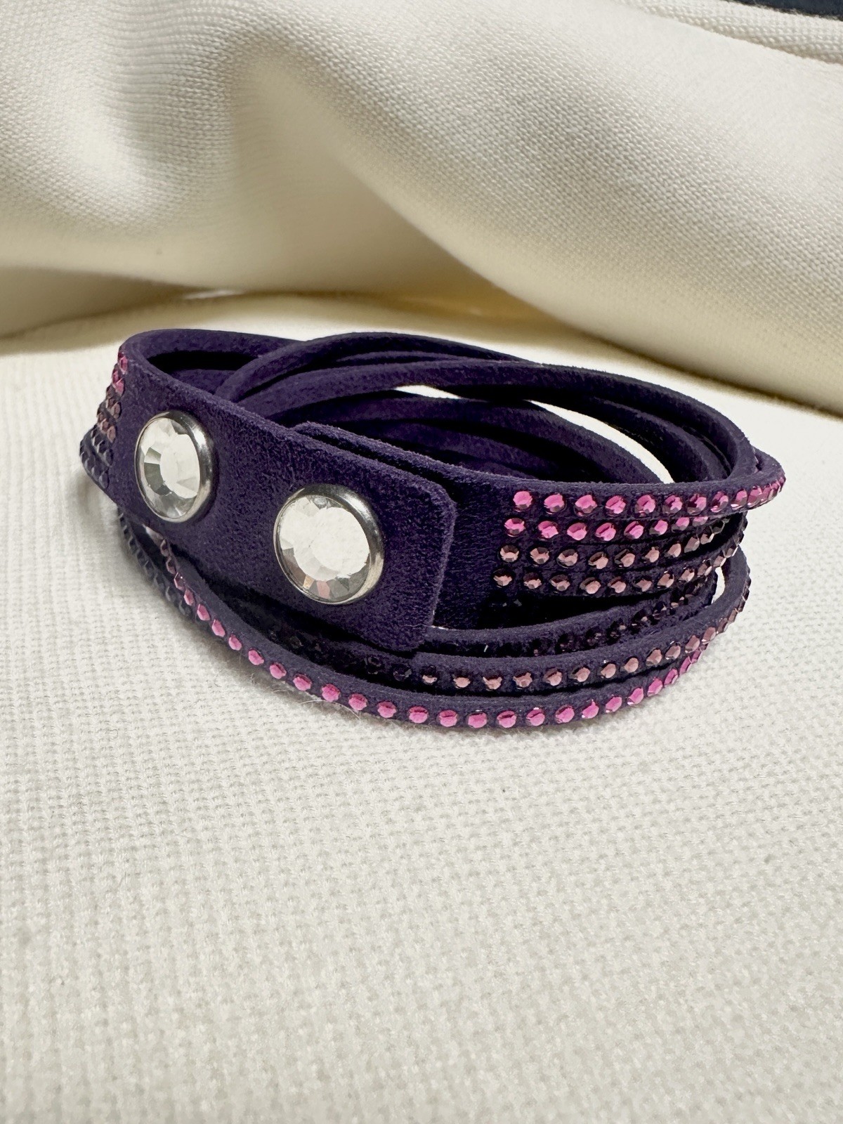 Swarovski Slake Suede Purple Layered Necklace Choker Bracelet Size 15-16 Inch