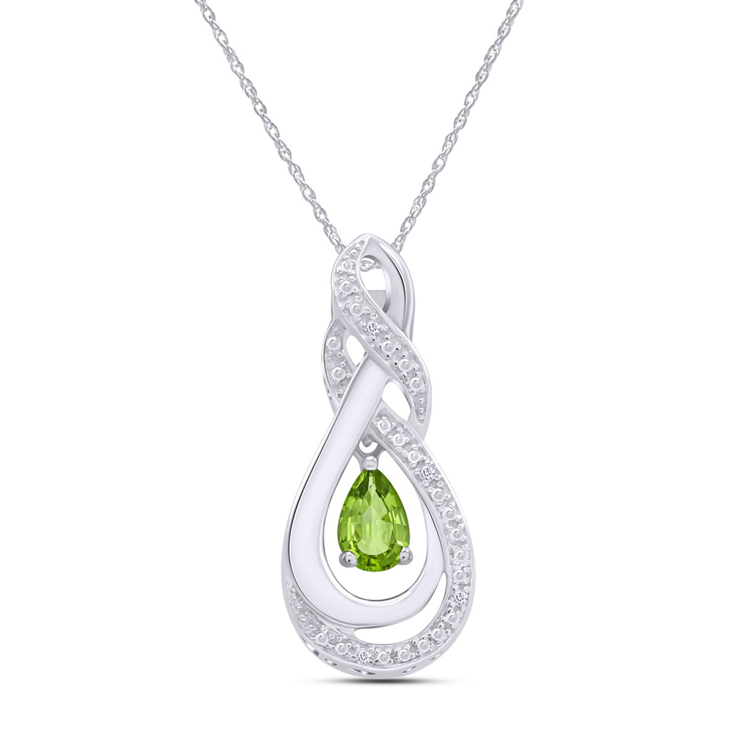 Teardrop Pendant Necklace Simulated Peridot & Natural Diamond Sterling Silver