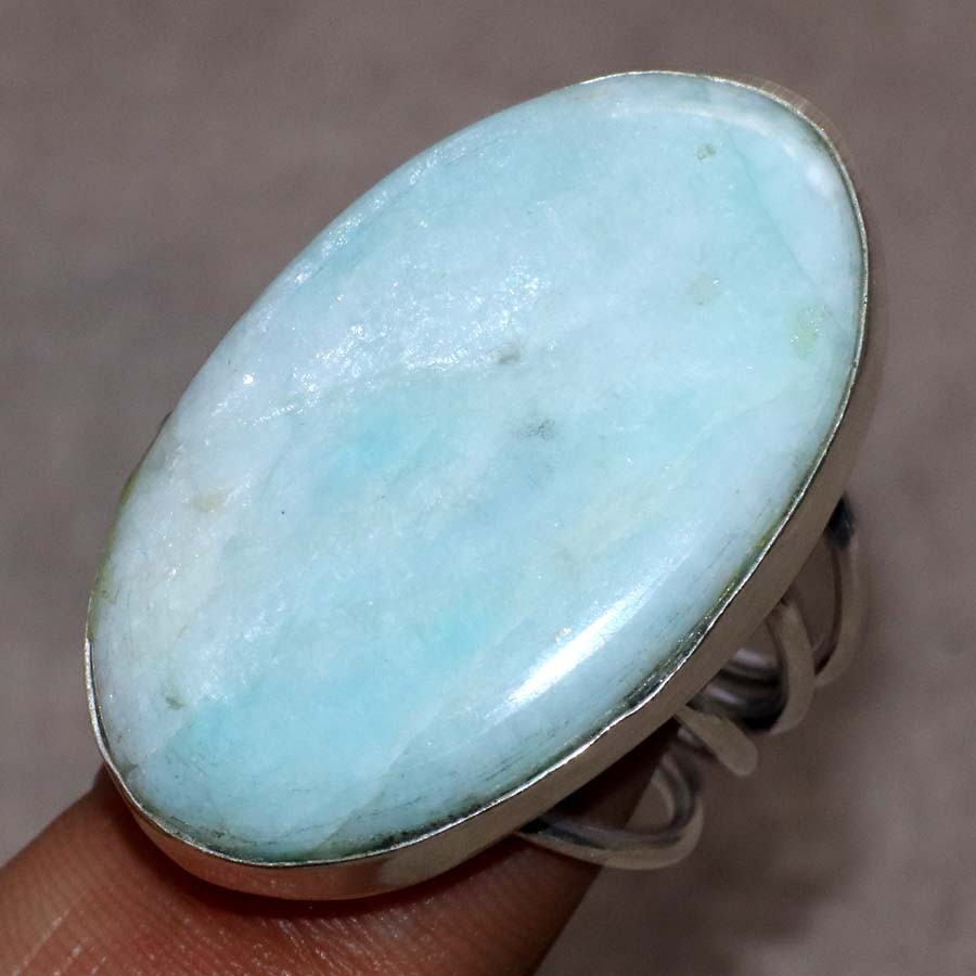 925 Silver Plated Larimar Ring US 7 Superb Gift Fashion Forwarded Jewelry GW