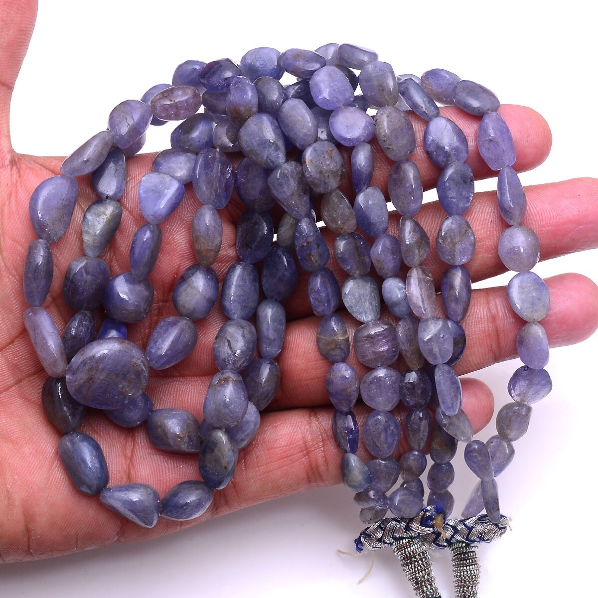 3 Strands 719 Cts Natural Tanzanite 8mm-18mm Tumbled Cabochon Beaded Necklace