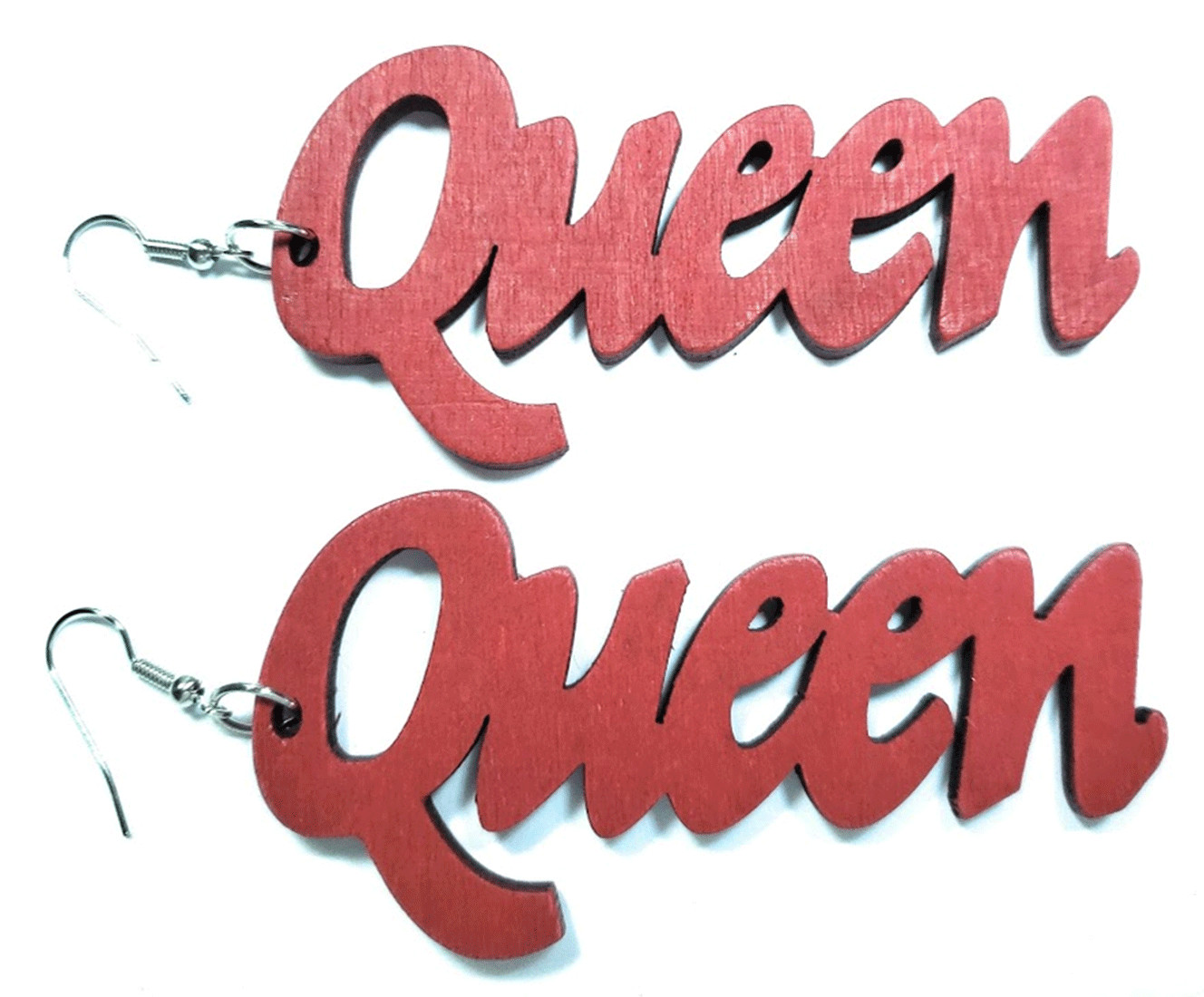 TB Queen Engrave Jamaican American Wood Light Weight Wood Dangle Hook Earrings