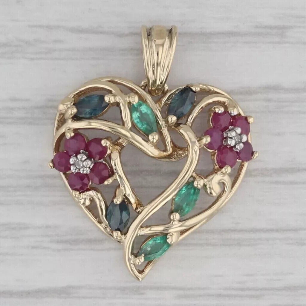 Round Cut Simulated Ruby Women’s Stunning Heart Pendant 14K Yellow Gold Plated