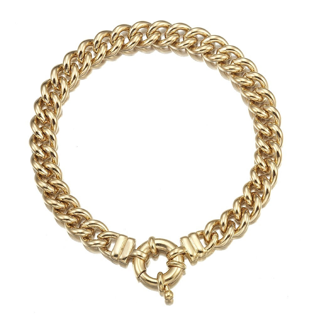 18K GL Solid Euro Curb Yellow Gold Bracelet with Antique Lifebuoy Style Clasp