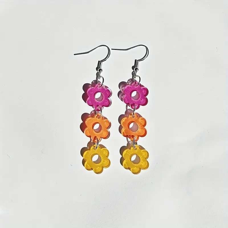 Flower Dangle Drop Earrings Pink Orange Yellow Cute Fun Trendy