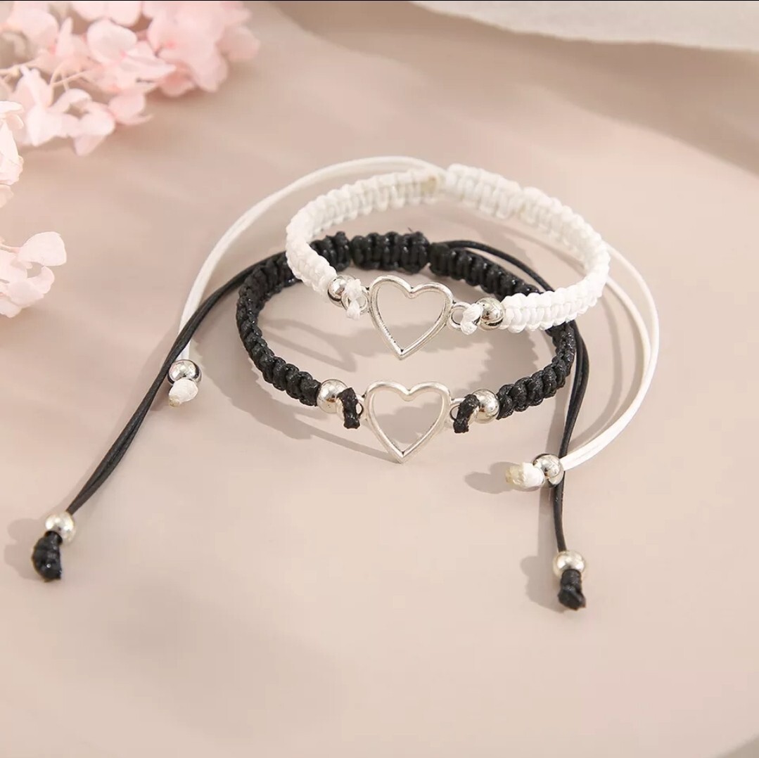 2pc Open Heart Couple Bracelet Braided Hemp Fashion Jewelry 18-5