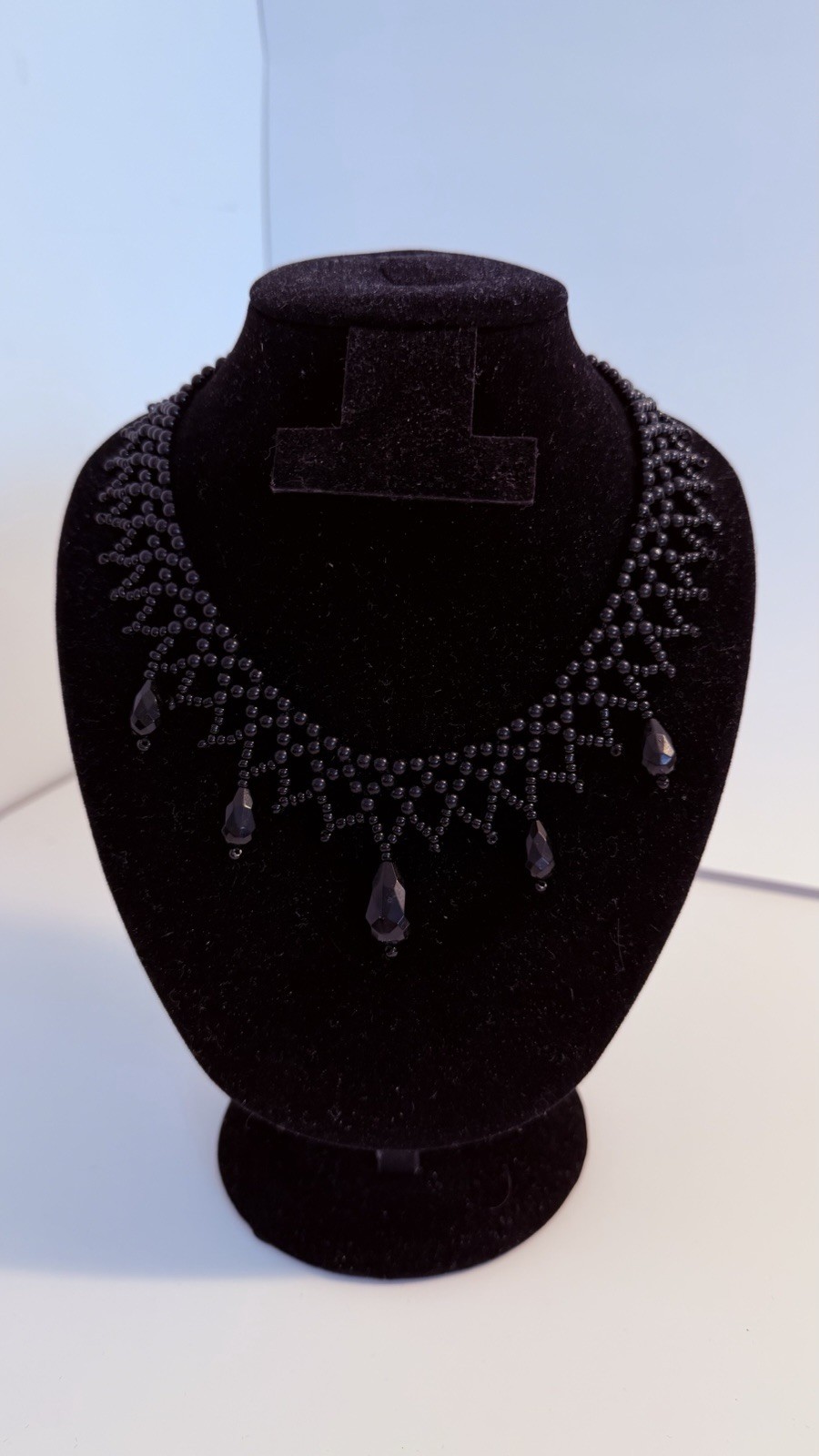 Black Beaded Choker Necklace Gothic Victorian Bib Statement Necklace