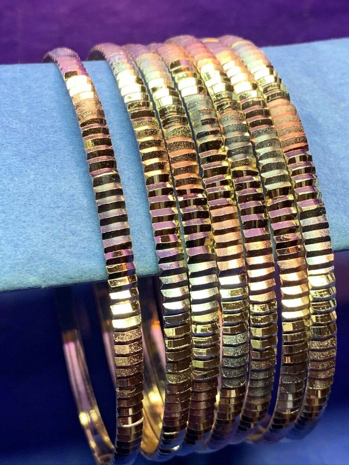 Tri-Color Beveled Cut Gold Layered Semanario Bangles Bracelets Oro Laminado 3mm