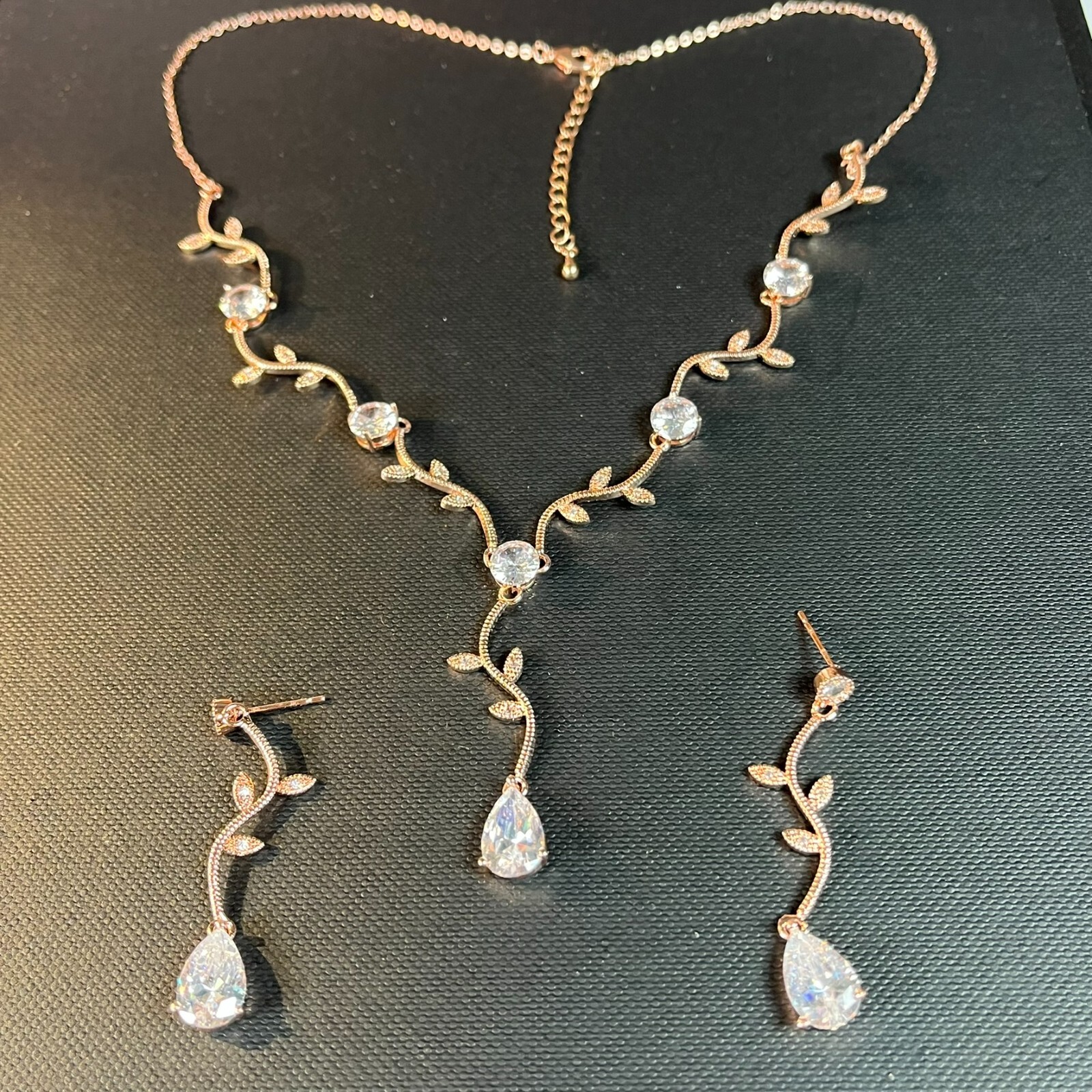 Jewelry Set Zirconia Rose Gold Art Party Formal Wedding Necklace Earrings