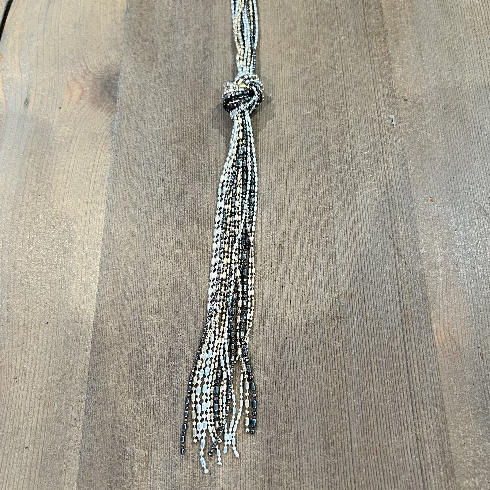 Women’s Statement Necklace Multi Strand Chain Knotted Gold Silver Black Tones