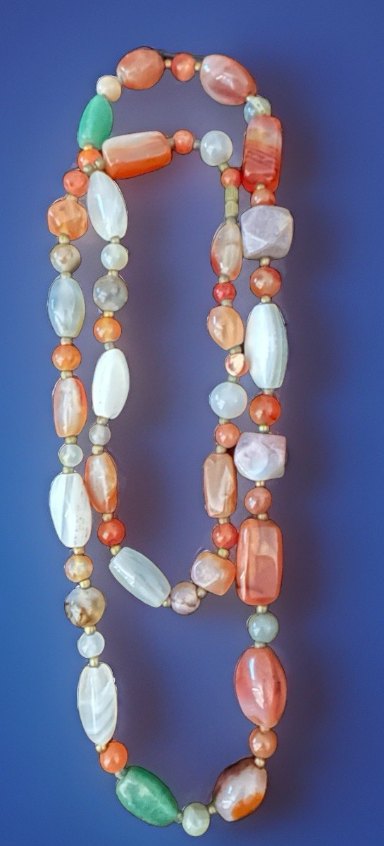 Necklace Long Chunky Artisan Boho Statement Jewelry 32in Agate Stone Beaded