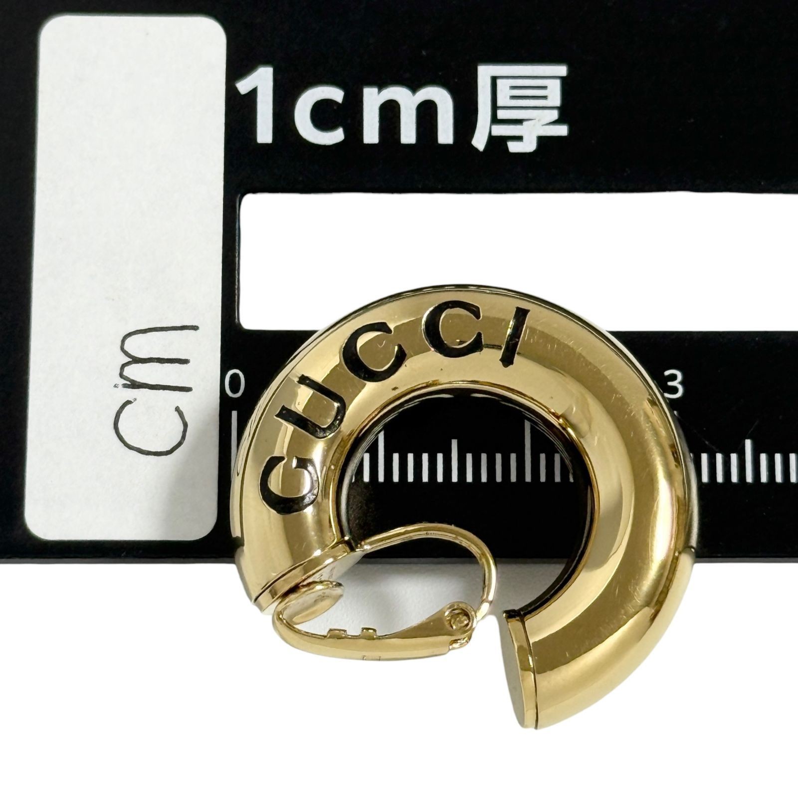 Gucci Women Hoop Single Earring Gold Metal Clip On w/Storage Bag Boxed 3.1cm