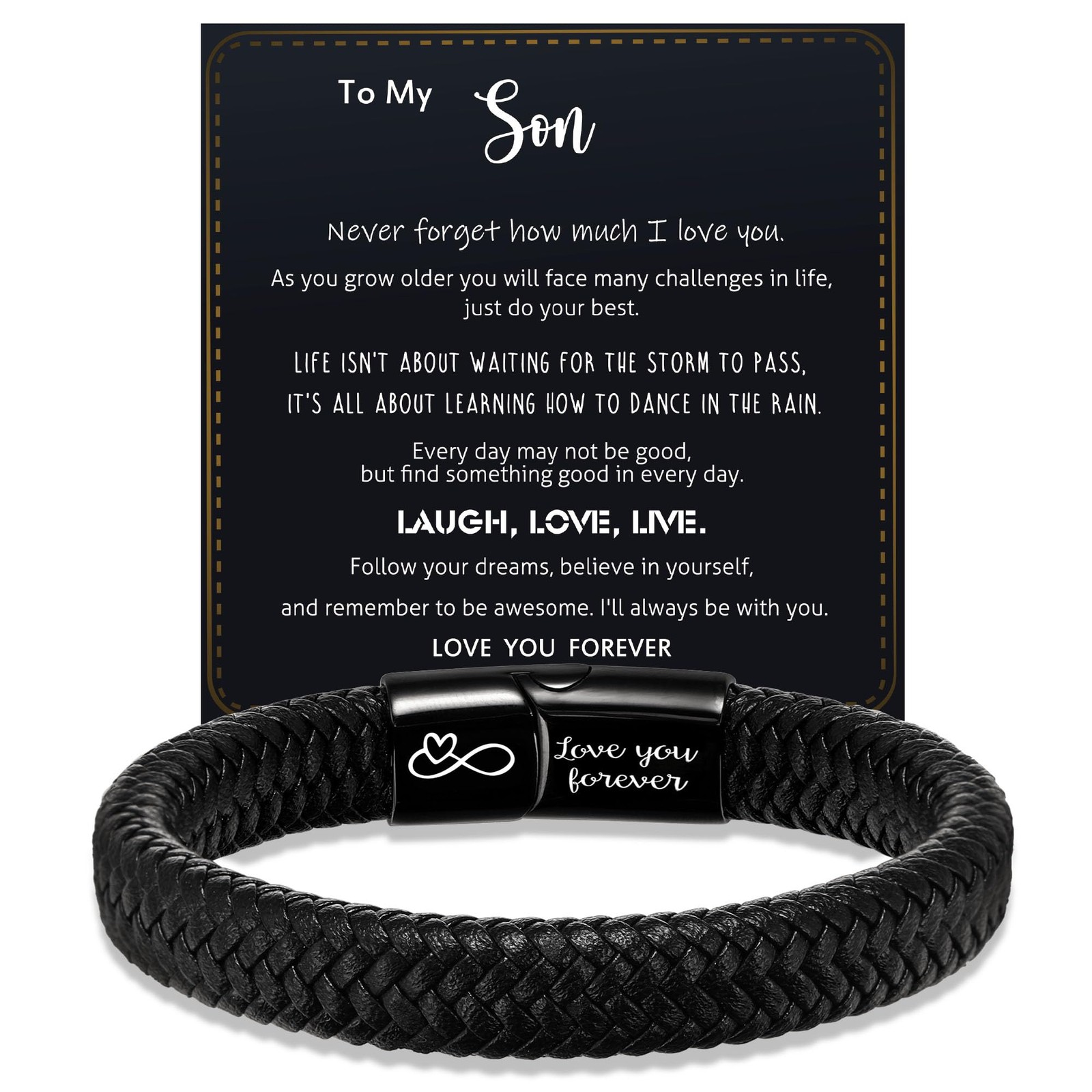 Btysun Son Leather Bracelet from Mom Fathers Day Graduation Gift 9in