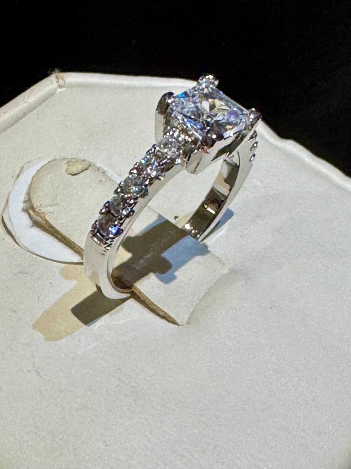 Dainty Princess Cut AAAAA CZ Solitaire With round CZ Accents Size 8