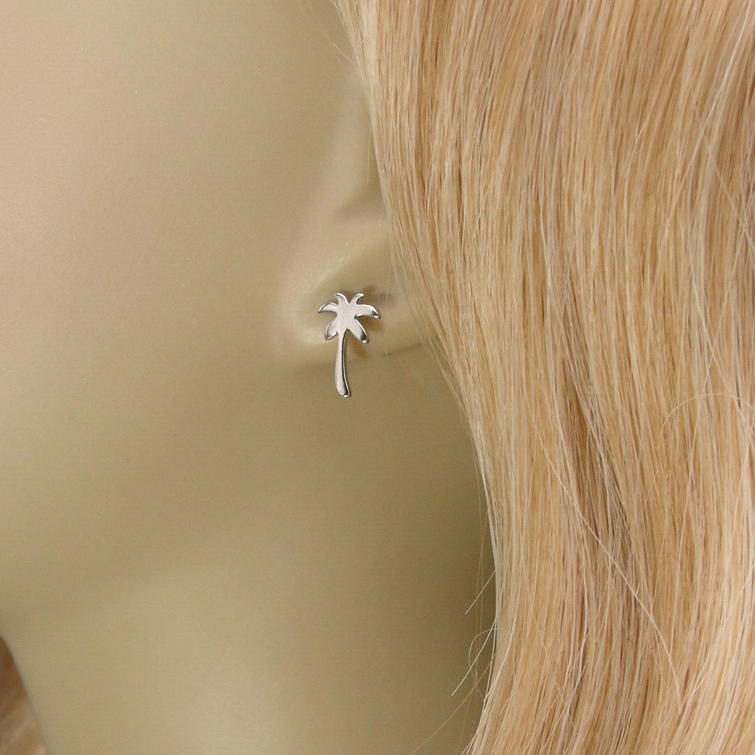 Palm Tree Post Earrings – 925 Sterling Silver Palm Tree Studs – Beach Earrings