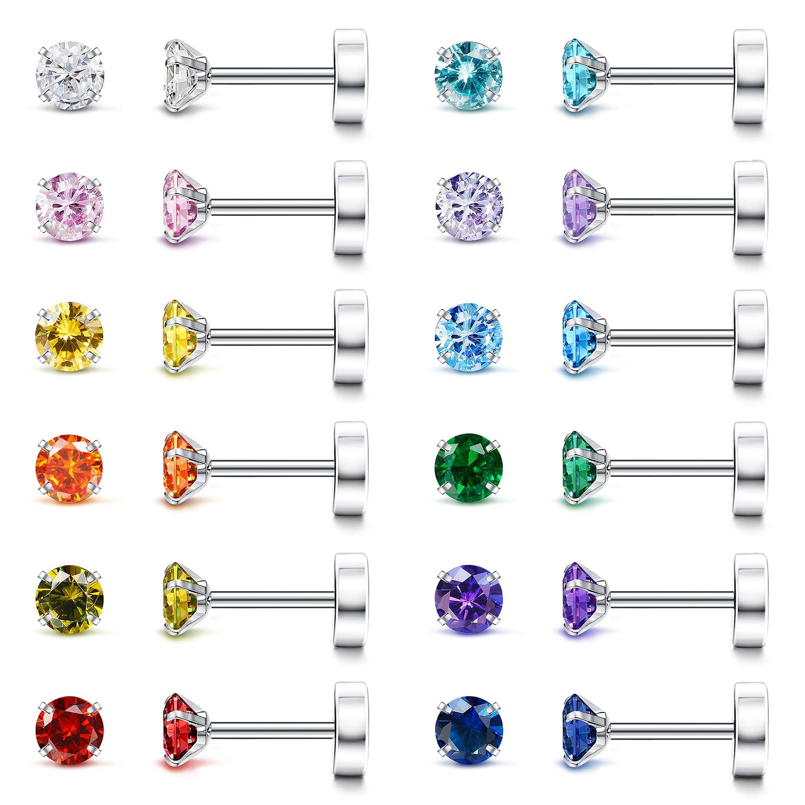 Fansilver 20G Hypoallergenic Flat Back Earrings for Women Men Silver 14K Gold…