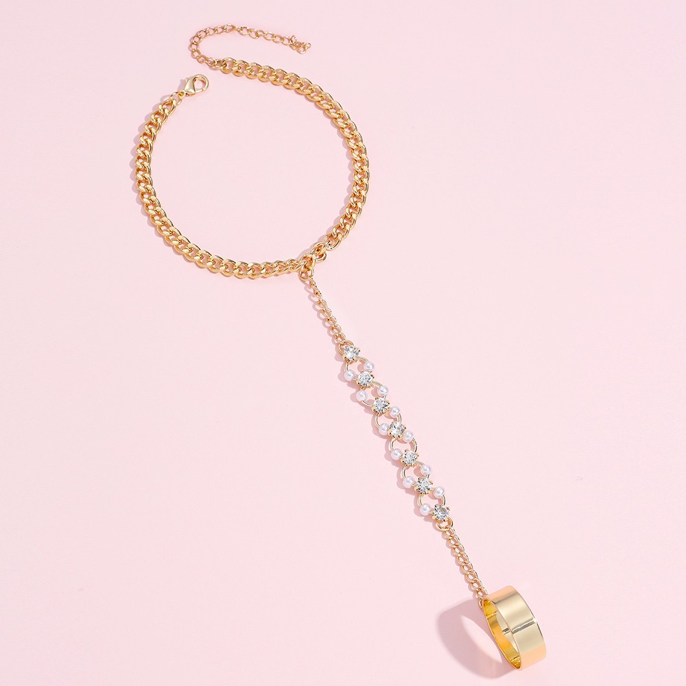 Gold Tone Heart Hand Harness Bracelet Ring Adjustable Chain Finger Bracelet