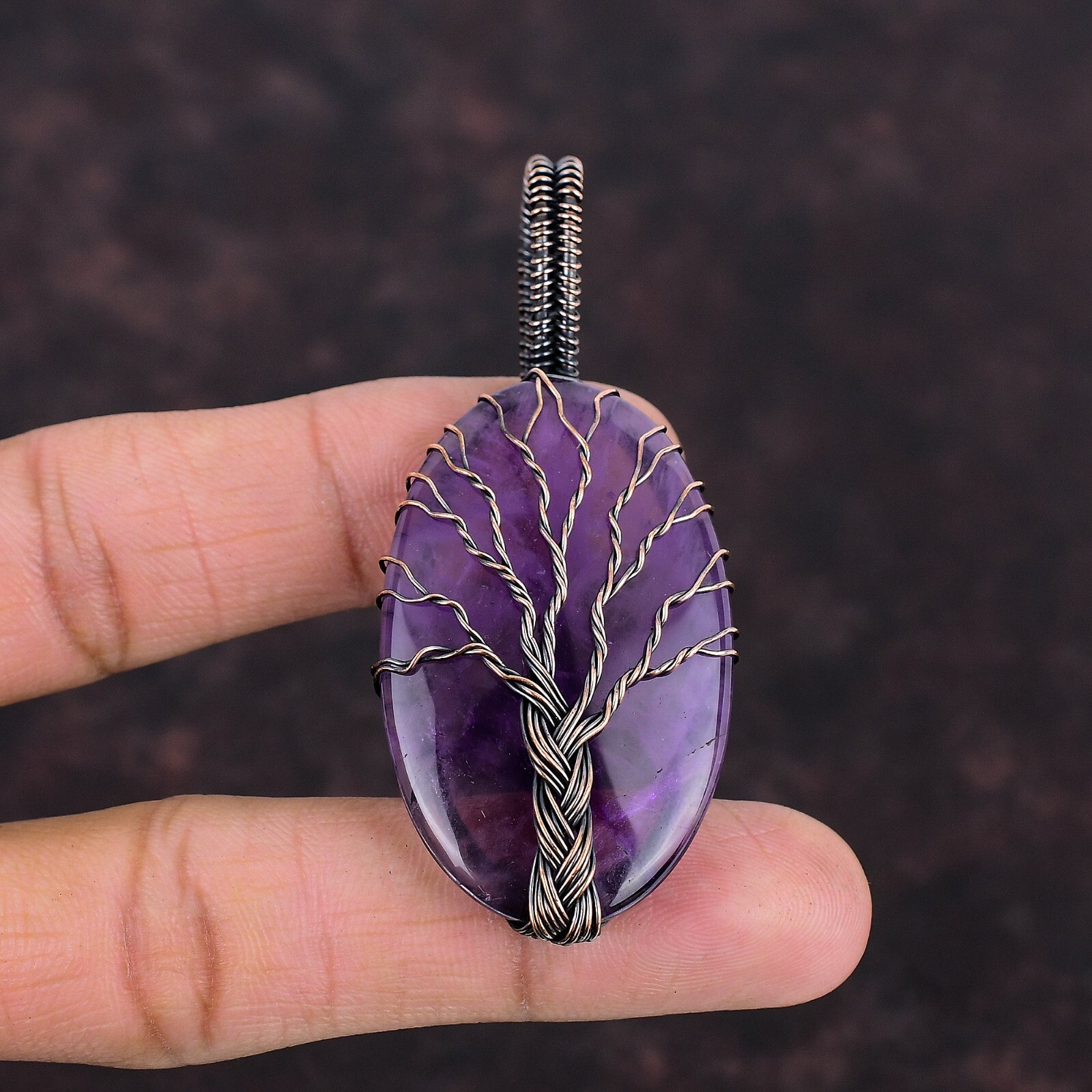 Star Amethyst Wire Wrapped Tree Of Life Pendant Handcrafted Copper Holiday 2.76″
