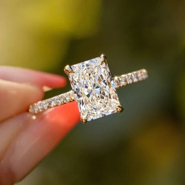 2.5 CT Radiant Cut White Lab Created Diamond Engagement Ring 14K Yellow Gold FN