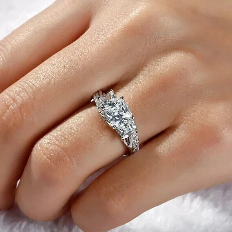 1.50 Ct Princess Cut Simulated Diamond Elegant Ring 14k White Gold Plated Silver