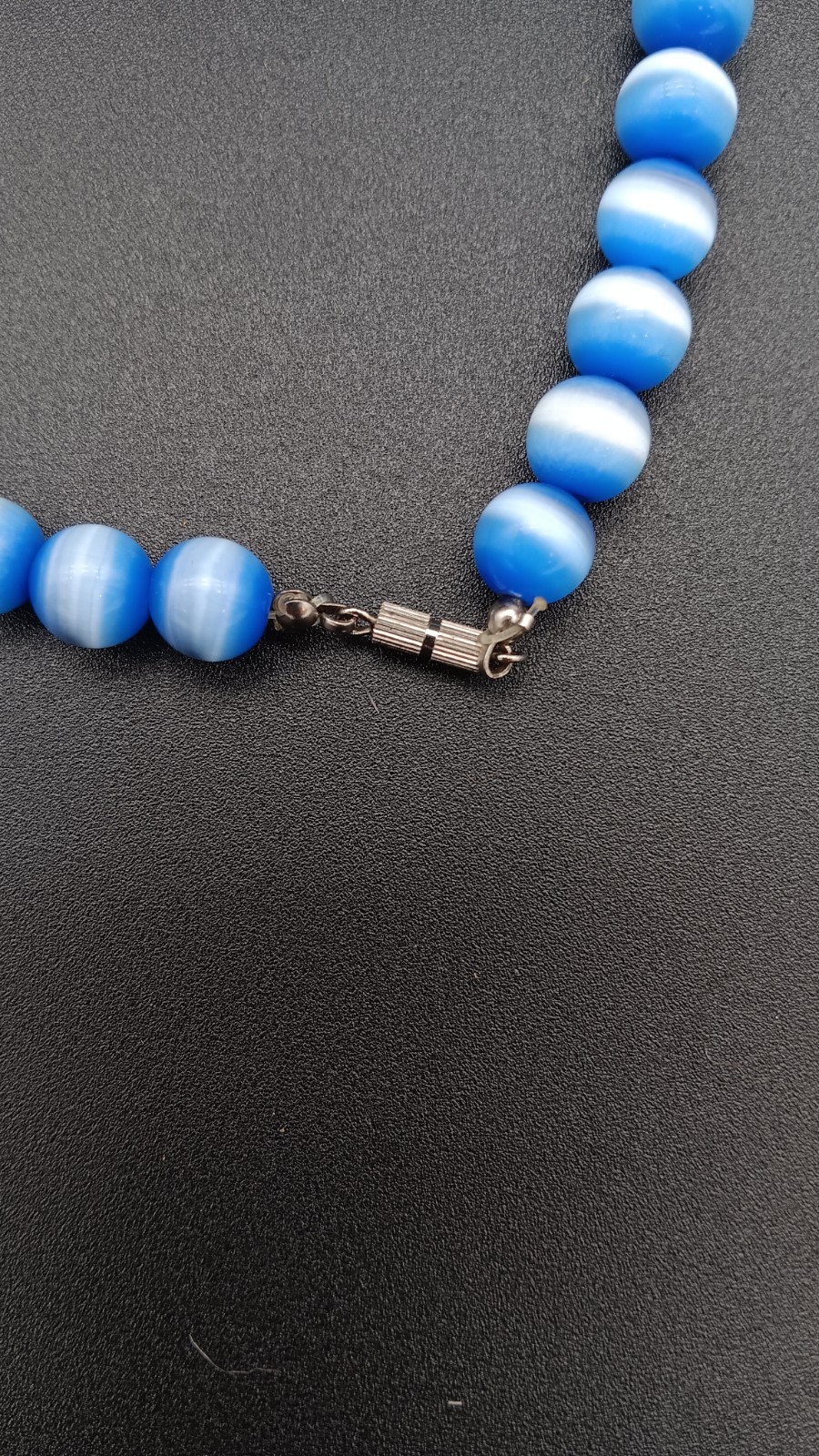 14in Blue Cat Eye 9mm Beaded Choker Necklace Boho Style