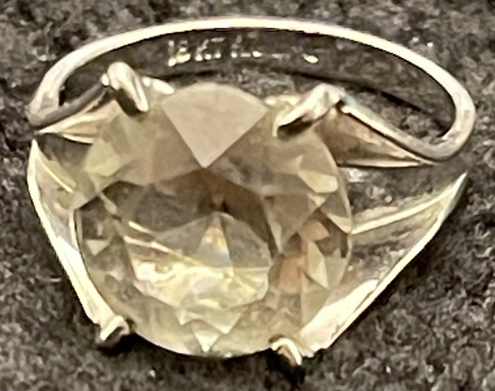18k HGE White Gold Plated Ring 10mm Solitaire Setting 2.9g Sz 6 Vintage