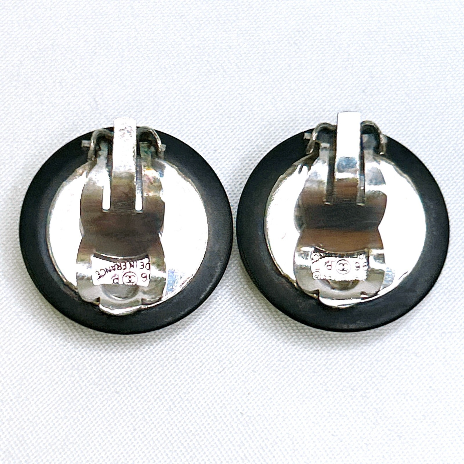CHANEL Earrings Black CCLogo Rhinestone Round ClipOn Vintage Authentic 96P JAPAN