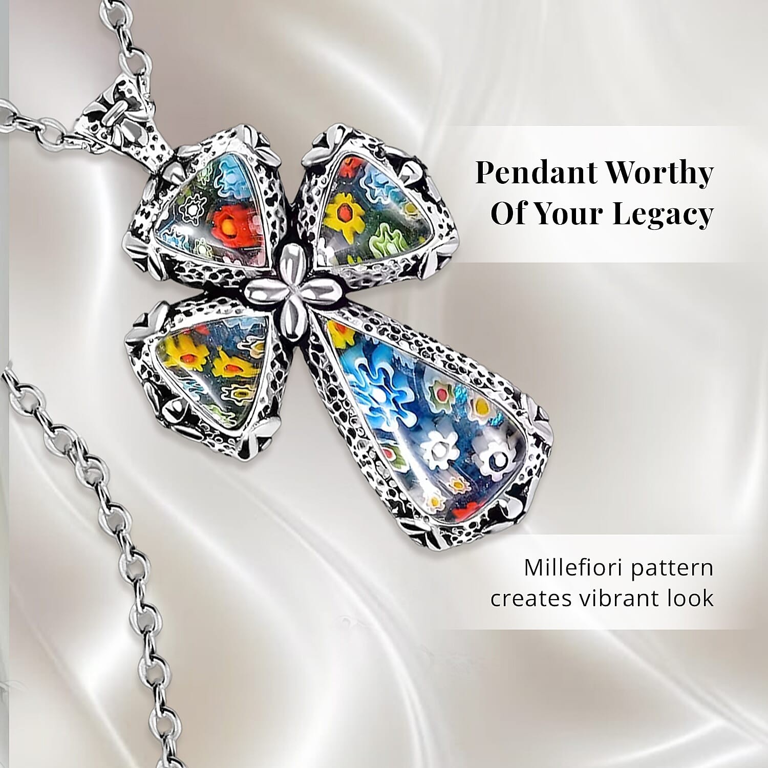 Shop LC Colorful Rainbow Cross Necklace Yellow Gold Black Oxidsized Murano Style