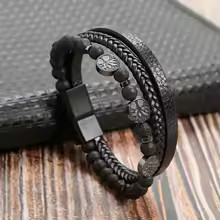 Men’s Braided Leather Bracelet Multilayer Rope Magnetic Clasp Punk Jewelry