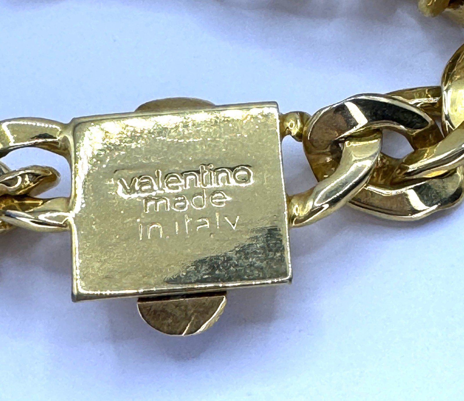 Vtg Valentino Garavani Italy Two-Tone Curb Chain Statement Necklace Couture 90s