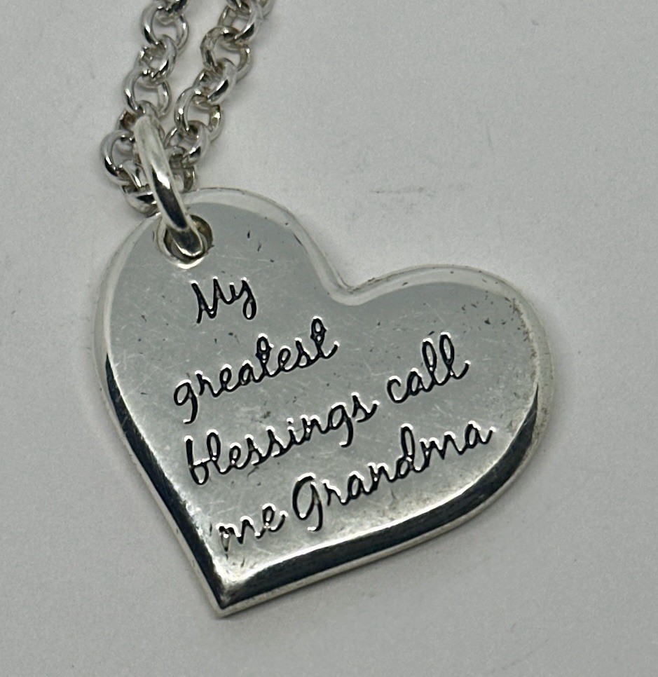 “My Greatest Blessings Call Me Grandma” Silver Tone Heart Pendant 20″ Necklace