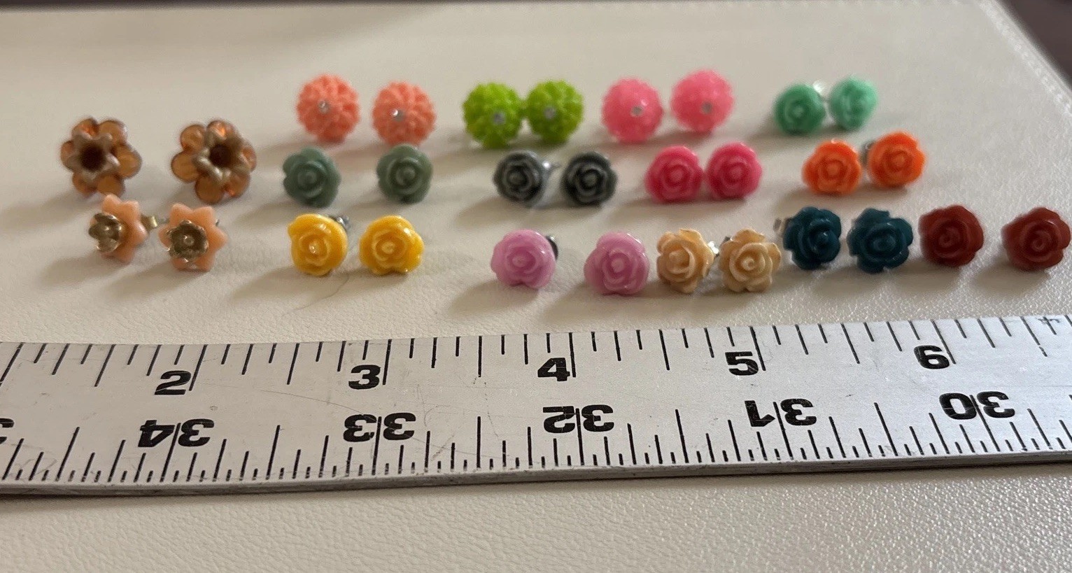 Lot 15 Adorable Rose Shaped Floral Stud Resin Earrings Variety Vibrant Colors!
