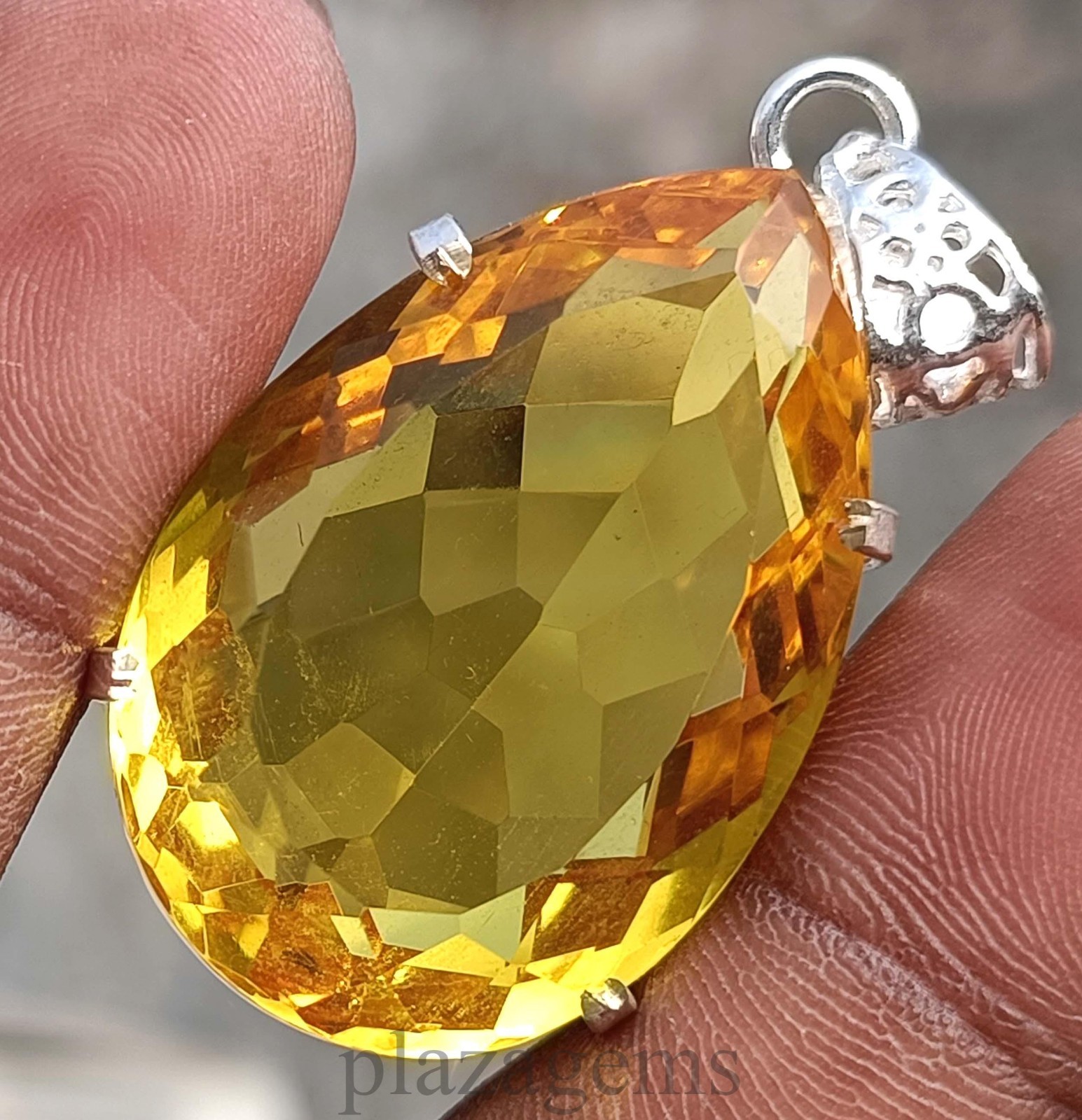92.05 Ct Natural Yellow Sapphire Pear Cut Pendant 925 Sterling Silver Gems 5DSL