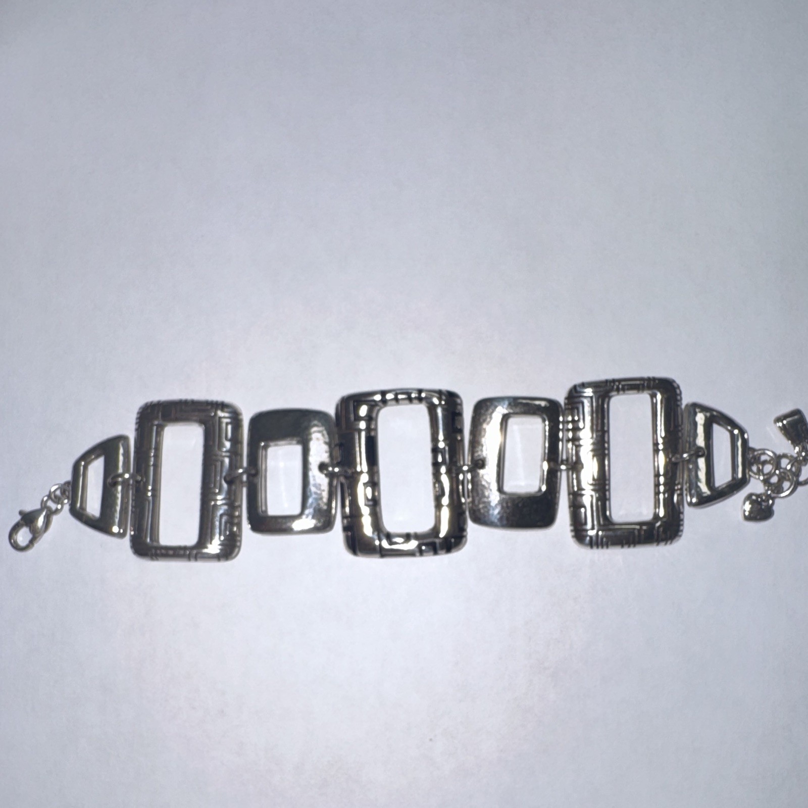 Brighton Silver Tone Geometric Link Bracelet Open Rectangle Art Deco Signed