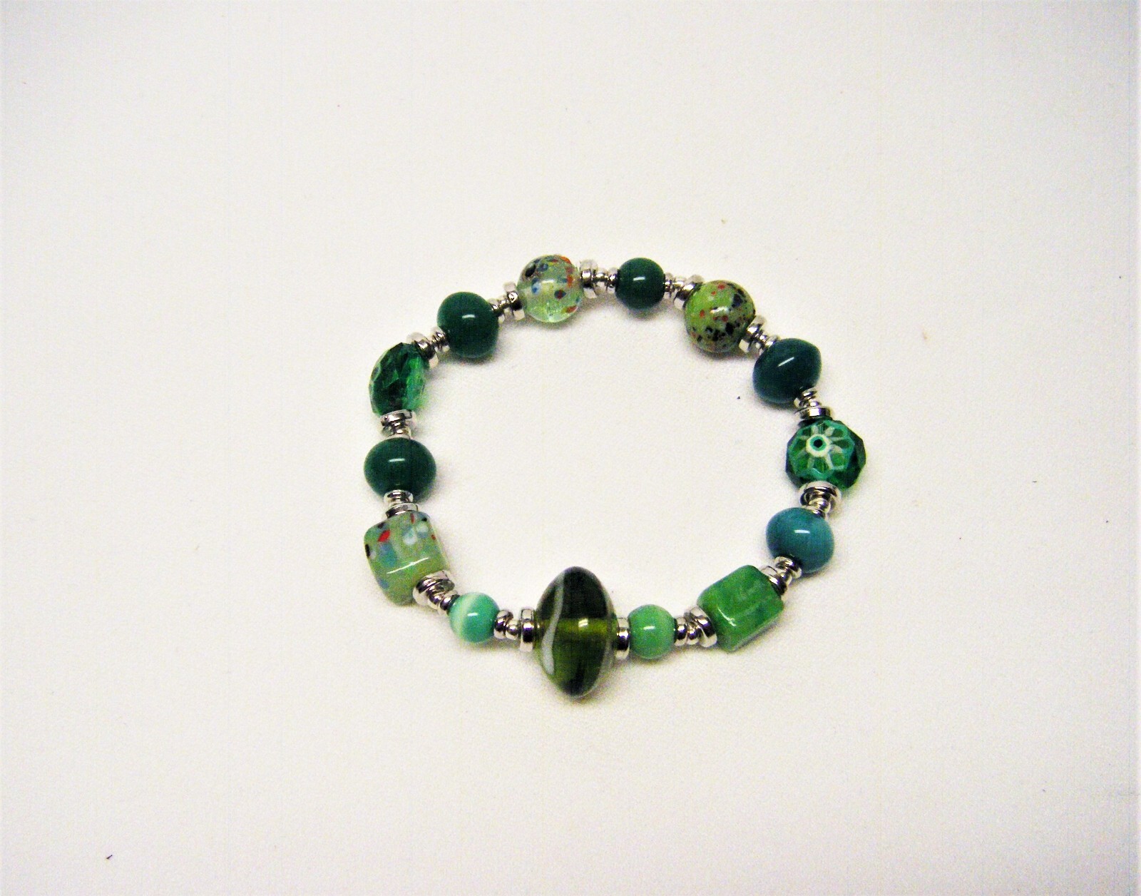 3 Strand Various Shades of Mixed Green Shapes/Sizes Glass Bead Neck/Brace/Earrin