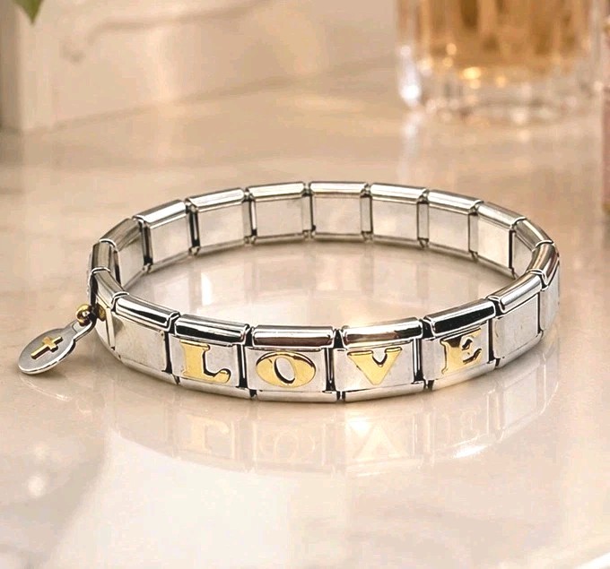 Italian Style Charm Bracelet LOVE Dual Tone Metal Expanding Link 6.5 To 7 9mm