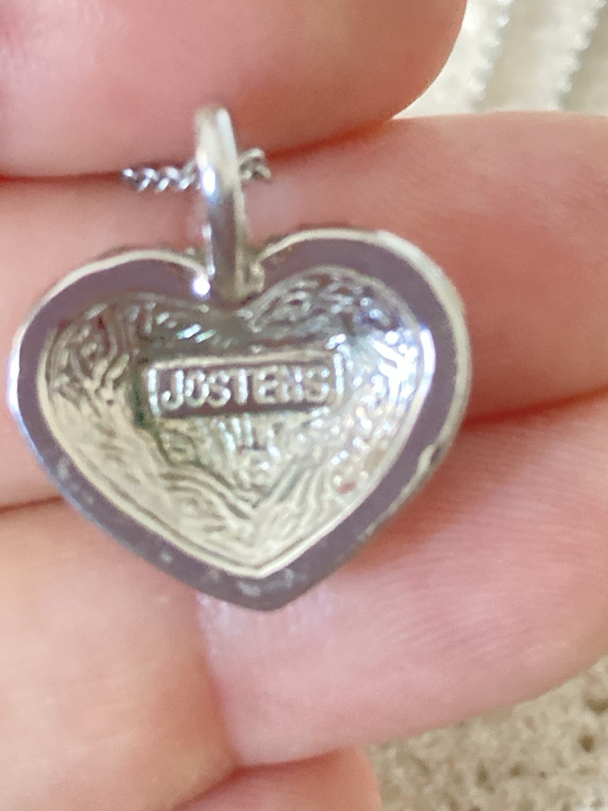 Jostens Silver Tone Crystal Puffy Heart Pendant Necklace Rhinestone Signed