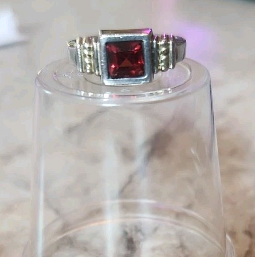 Ring ~ Red Stone ~ Silver? ~ Service Award ~ Size 6 ~ 6.25